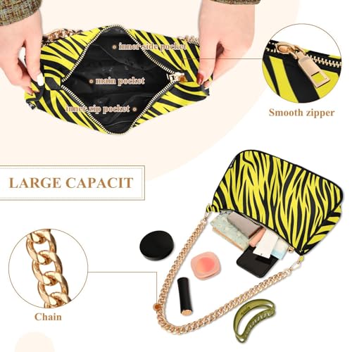Shoulder Bag for Women Abstract Yellow Zebra Prints Hobo Purses Handbags for Women with Chain Strap4