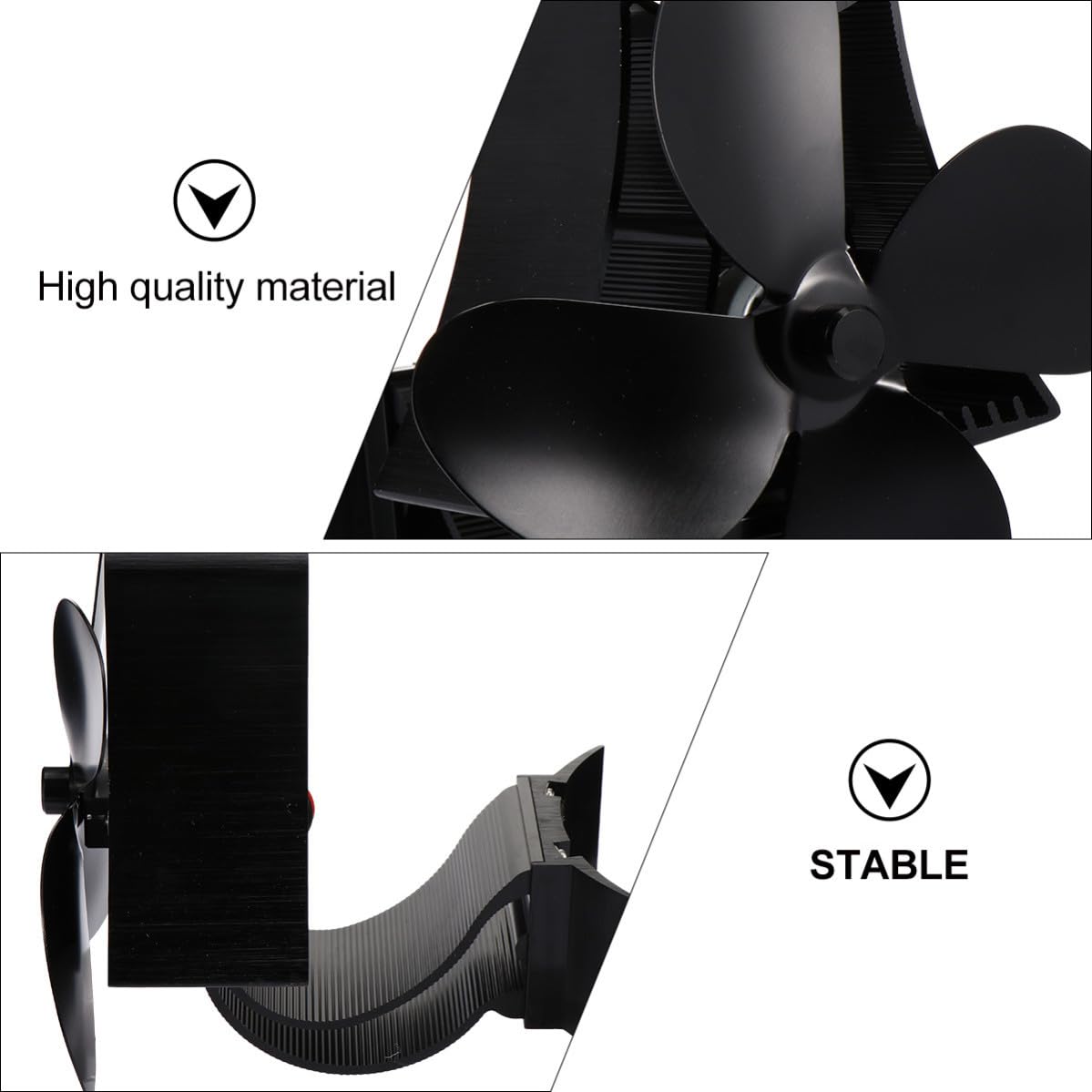 Kaminventilator Ofenlüfter aus Oxidierter Aluminiumlegierung Wärmebetriebener Hitzebeständig mit 4 Flügeln und Stromlos für Kaminofen und Herd