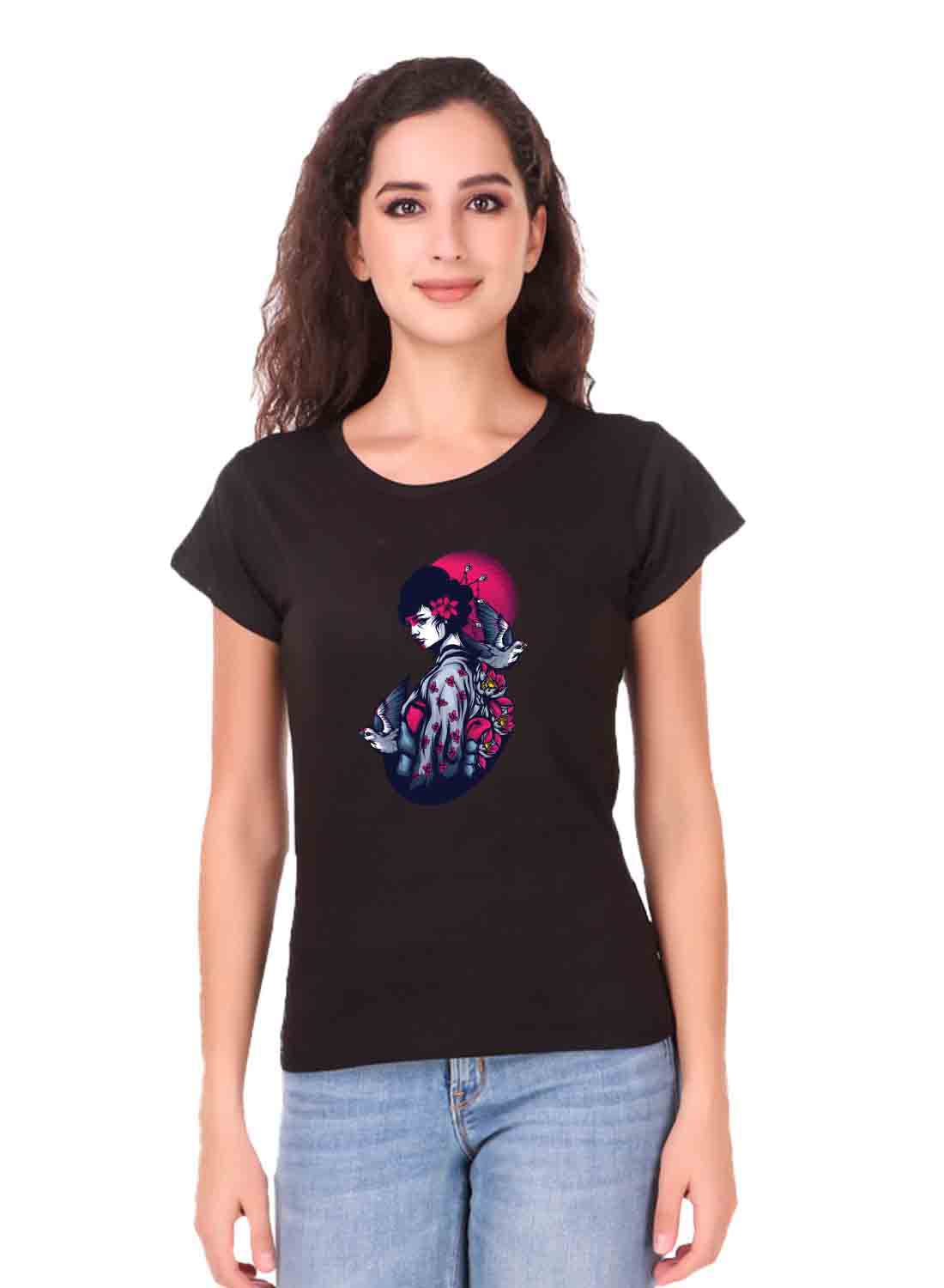 Squareknot Girls Attitude Cute Cartoo Anime Stylish Text Graphic Printed Trending Stylish Women Tshirts Regular Fit | Round Neck Pure Cotton Summer Special Black Yellow White Tshirts for Women