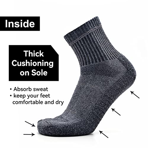 Image of Busy Socks 3 Pack Men's Merino Wool Running Quarter Socks Womens Ankle Thick Cushioned Athletic Socks for Hiking Walking