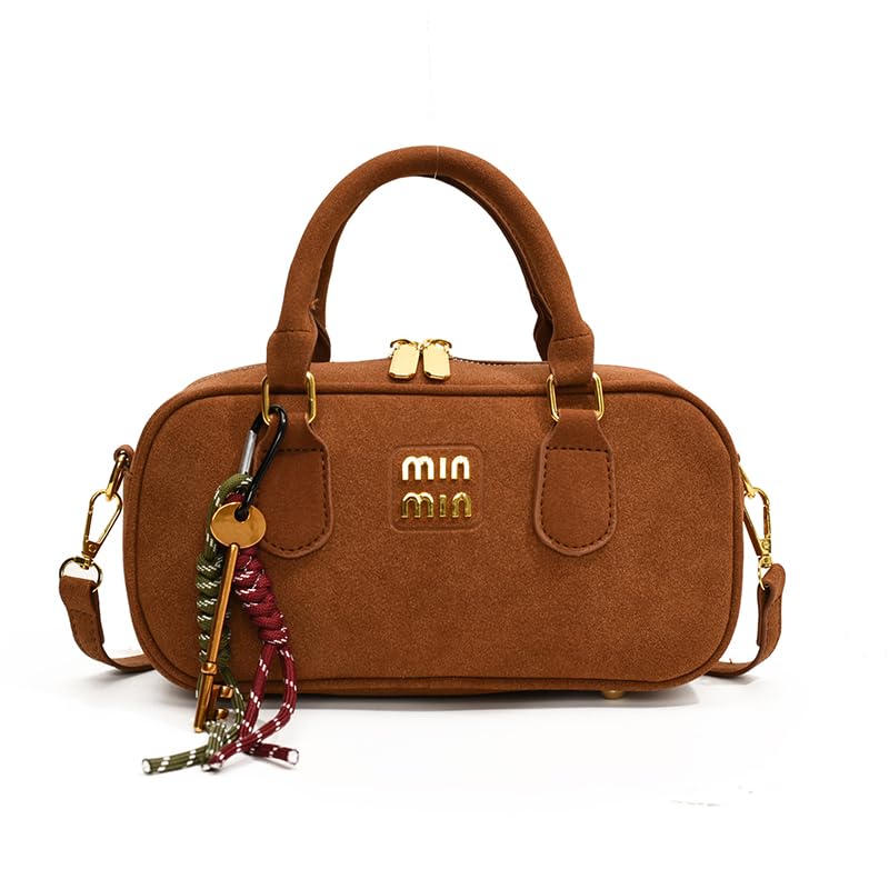 Women's Bucket Crossbody Bag, Brown PU Leather, Gold Hardware, Adjustable Strap, purses for women