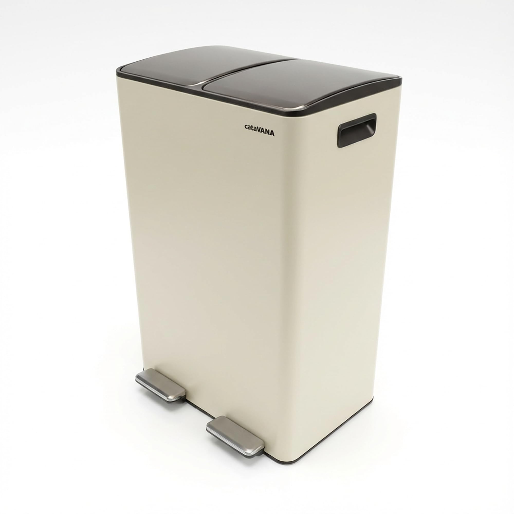 CATAVANA Mülleimer Küche Mülltrennung 2 x 30 Liter - Doppelfach 60 Liter - Moderner Mülleimer für Recycling - Elegantes Design - Beige