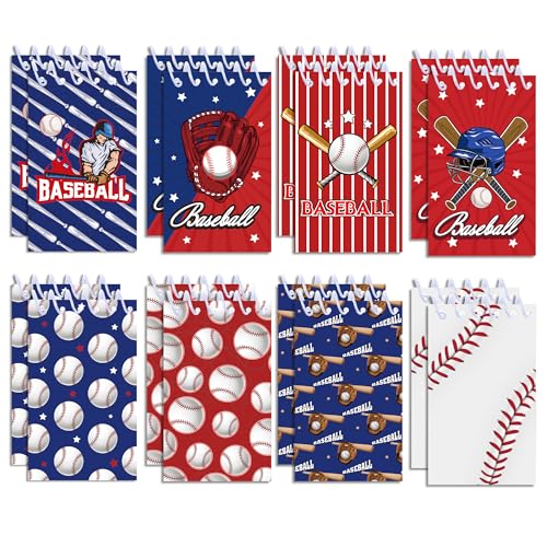 8個入り 野球ファン向けノート、かわいいスパイラルポケット付メモ帳、スポーツテーマの授業用ご褒美・誕生日パーティーのプレゼント