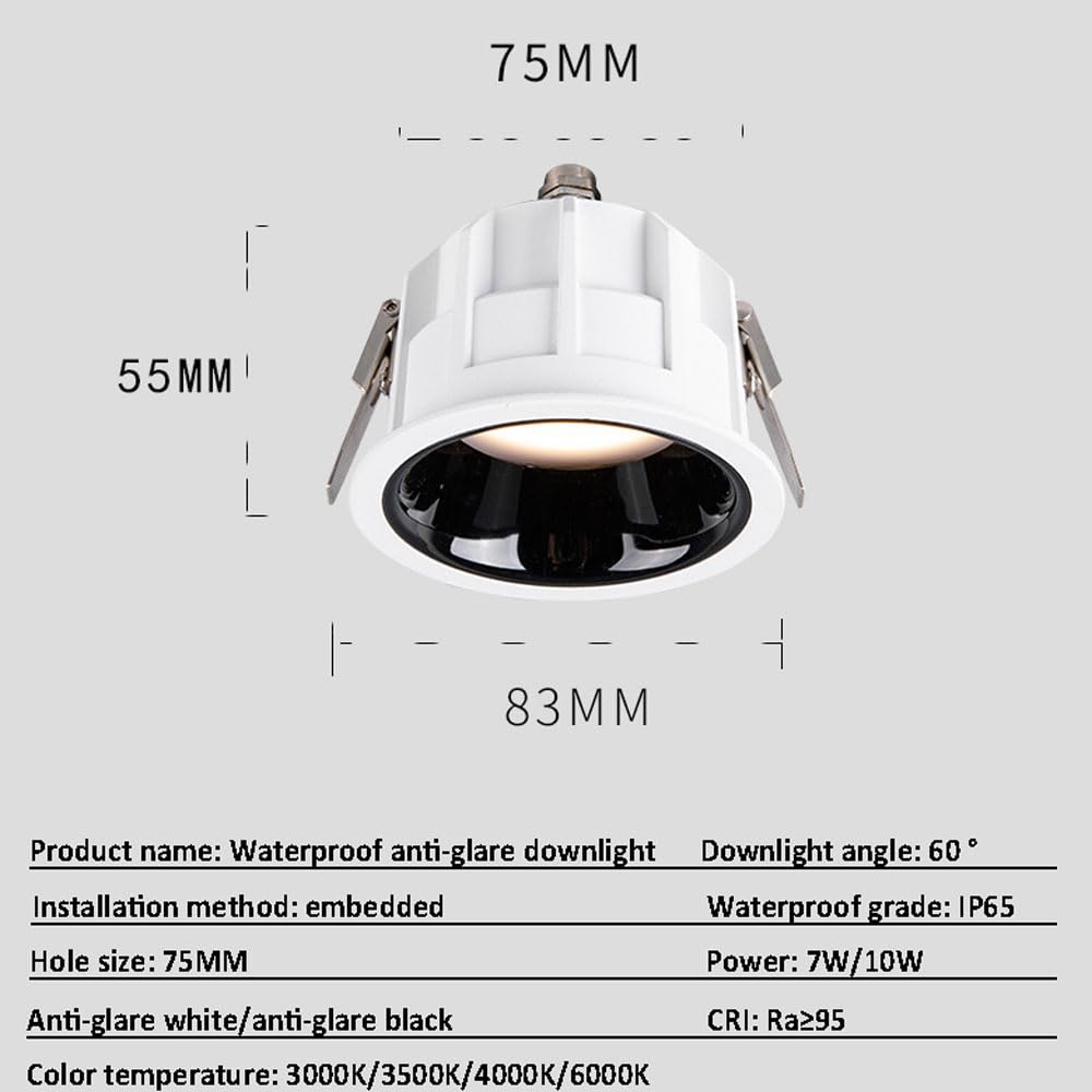 3,3 Pollici 7W 10W LED Faretto da soffitto da Incasso Pannello Sottile in Alluminio, Faretto antiruggine Faretto da Doccia IP65 Impermeabile per luoghi umidi Interni Confezione da (A7w-3500K)