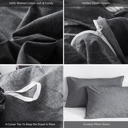 Image of MooMee Duvet Cover Set 100% Washed Cotton Linen Like Oversized King Plus | Relaxed Linen-like Texture. Soft, Breathable & Long-lasting Comfort. Lightweight. Hidden Zipper with 8 Interior Corner Ties