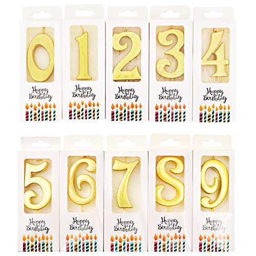 image for Tookich Gold Glitter Number Candles，Birthday Candles，Sparkler Cand