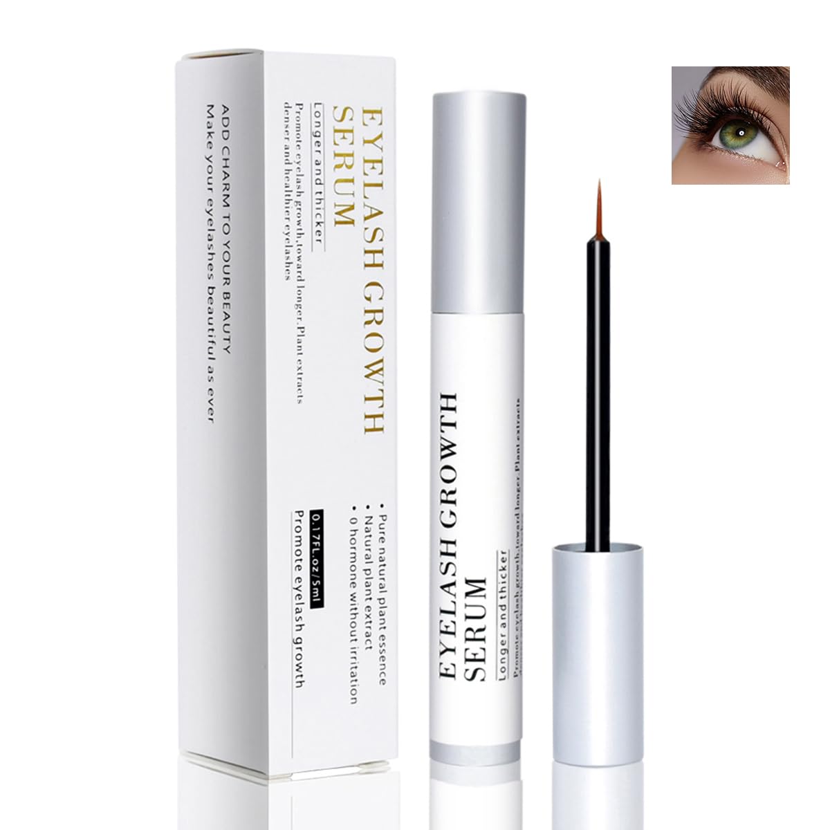 Eyelash Growth Serum, Natural Eyelash Serum for Longer, Thicker and Stronger Eyelashes, Eyelash Care Applicator, Protection and Care (5ML)