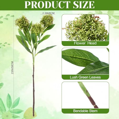 Image of 4 Pcs Artificial Flowers for Decoration, 23 Inch Faux Berry Stems Faux Skimmia Spray with Leaves Fake Flowers for Vase Home Table Floral Arrangement Wedding Decor(Green,Yinyu Fruit)