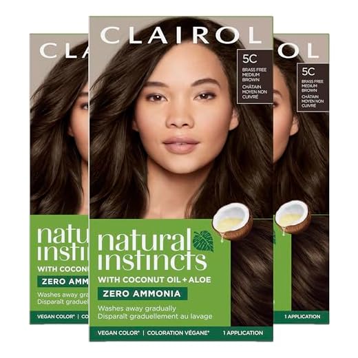 Clairol Natural Instincts Demi-Permanent Hair Dye, 5C Brass Free Medium Brown Hair Color, Pack of 3