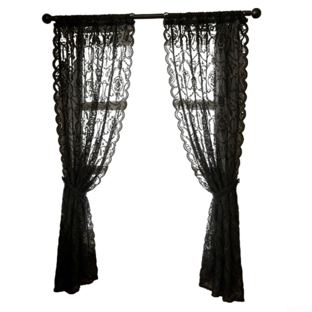 HEIBTENY Black Lace Sheer Curtains, 140 * 160cm