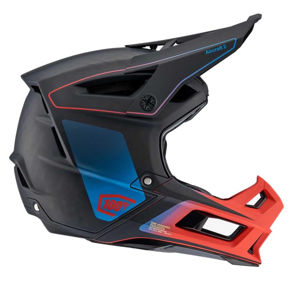 1 - 100% Fullface Helm Aircraft 2, Stahlblau Neonrot, XL, 80002-000, Ciclismo Unisex-Adulto, Colour, Size -