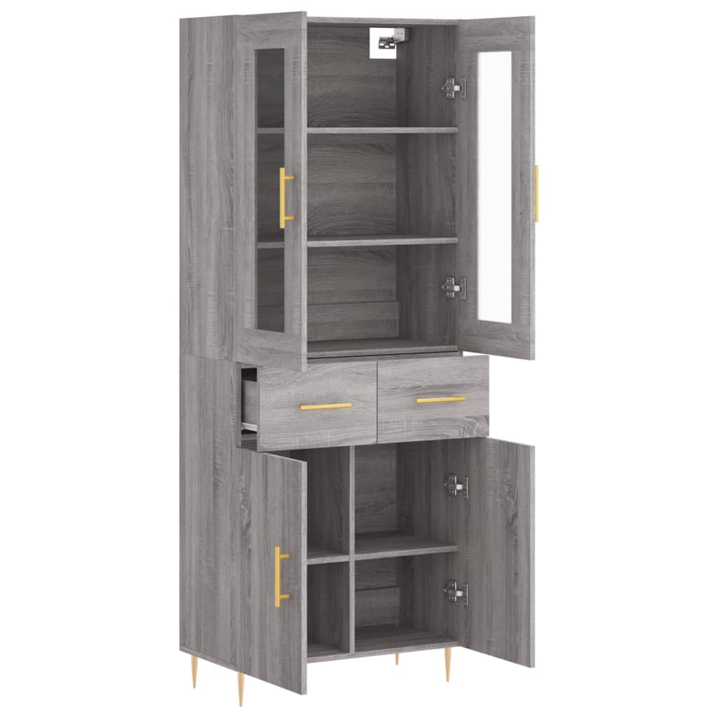 vidaXL Witrynka szary dąb sonoma 69,5x34x180cm materiał drewnopochodny, kredens, komoda z szufladami, szafka do przedpokoju, szafka, komody do salonu
