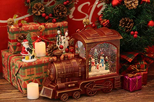 Image of Eldnacele Red Christmas Train Snow Globe Lantern with Music and Timer