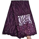 3 Yards African Lace Fabric Nigerian French Beaded Lace Net Fabric Embroidered Fabric for Wedding Party Dress Corded Guipure K7 (Plum)