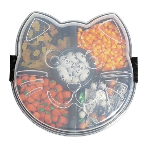 Kolorae Black Cat Reusable Serving Tray - Unique 5 Compartment Cat Snack Tray - Great For Entertaining Food Storage For Appetizers, Snacks, Chips & Dip, Fruits & Veggies - Fall Halloween Tray