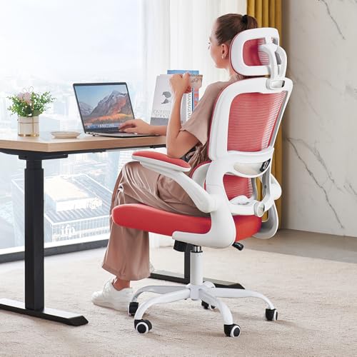 Image of TRALT Office Chair Ergonomic Desk Chair, 330 LBS Home Mesh Office Desk Chairs with Wheels, Comfortable Gaming Chairs (1, Red)