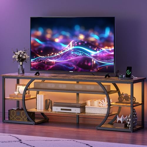DWVO TV Stands for Living Room, LED Entertainment Center with Storage, TV Stand for 70 inch TV,TV Console Cabinet with Power Outlets, Rustic Brown