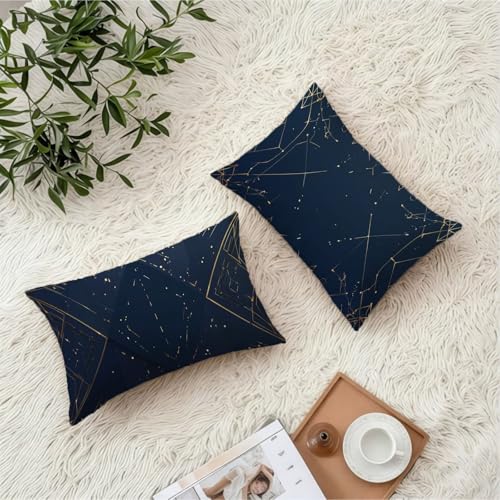 Housse coussin 40x70 cm velours bleu géométrique pour décorer votre balcon