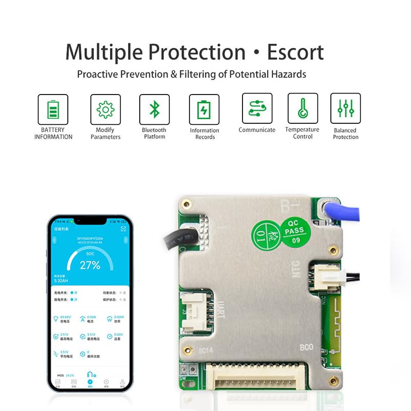 JBDBMS Support 7S-14S 50A 24V 36V 48V Lithium Battery Intelligent Protection Board with Bluetooth Support for UART (7-14S30A)4