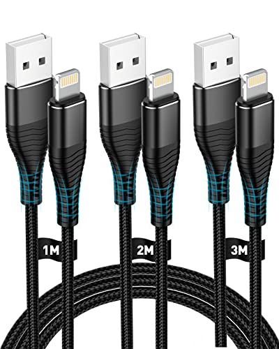 HUNYYN iPhone Ladekabel 3Pack (1M+2M+3M), [MFi Zertifiziert] Nylon USB A auf iPhone Kabel kompatibel mit iPhone 11/Pro/Xs Max/X/8/7/Plus/6S/6/SE/5S iPad and More Cover