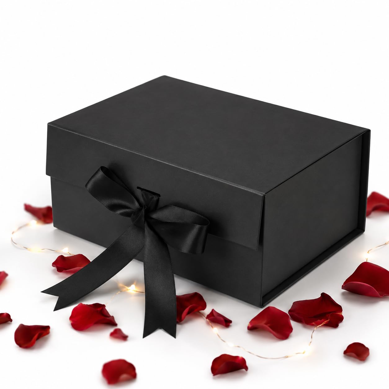 Aakriti Gift Box Large | 26 x 26 x 10 cm Hamper Boxes for Gifts, Chocolates & Jewellery | Empty Gift Boxes with Satin Ribbon | Black Luxury Packaging 1