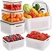 Fresh Food Storage Containers for Fridge - 3 Pack Fridge Storage Container with Drain Baskets - 4 In 1 Airtight Vegetable Storage Container for Salad Fruit Vegetables Meat Keeper Fresh (Gray)