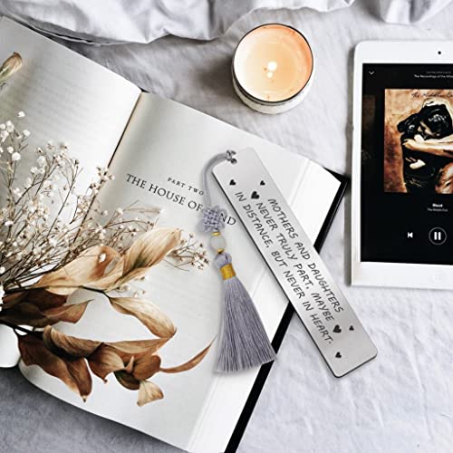 Ptzizi Mothers And Daughters Never Truly Part, Inspirational Metal Engraved Bookmark With Tassel Mom Bookmark Clip For Mother Mama Birthday Mother's Day Thanksgiving's Day Christmas Gifts #TOP1
