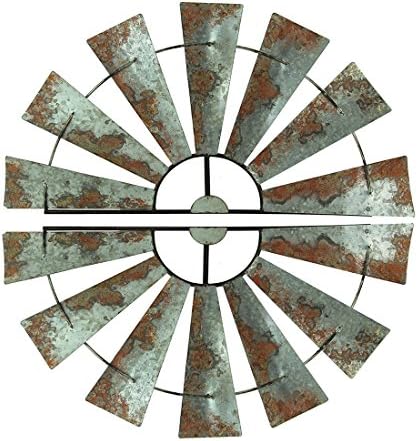 Special T Imports Set of 2 Galvanized Grey Metal Half-Windmill Wall Sculptures Country Farmhouse Home Decor Art Decorations 30.5 Inches Long