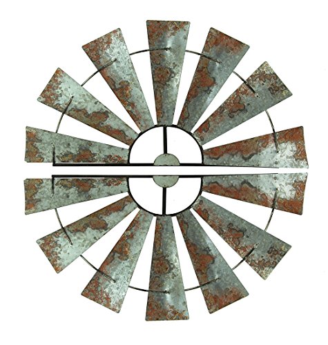 Special T Imports Set Of 2 Galvanized Grey Metal Half-Windmill Wall Sculptures Country Farmhouse Home Decor Art Decorations 30.5 Inches Long #TOP1