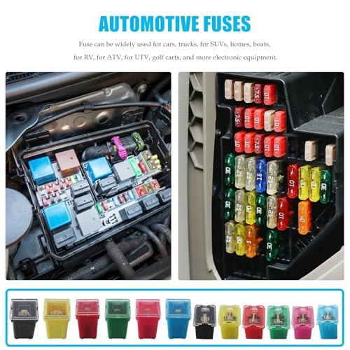 Kit de 36 fusibles automotrices Vicue: 18 perfil alto y 18 perfil bajo, calificaciones de 20 A, 30 A, 40 A, 50 A, 60 A y 80 A, empaque de caja miniatura 6