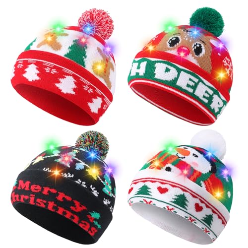 taonganui 4 Stück LED Leuchten Gestrickte Weihnachtsmütze für...