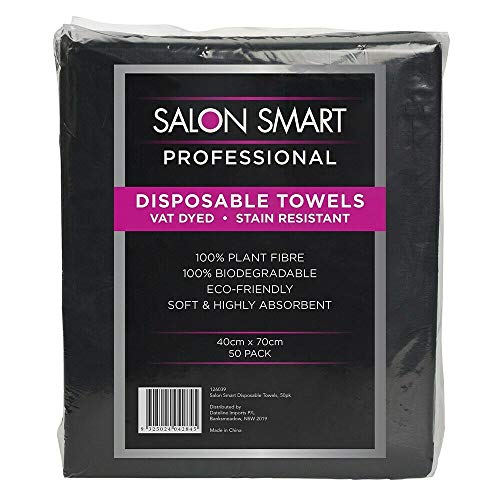 Salon Smart Stain Resistant Disposable Towels, Black (Pack of 50)