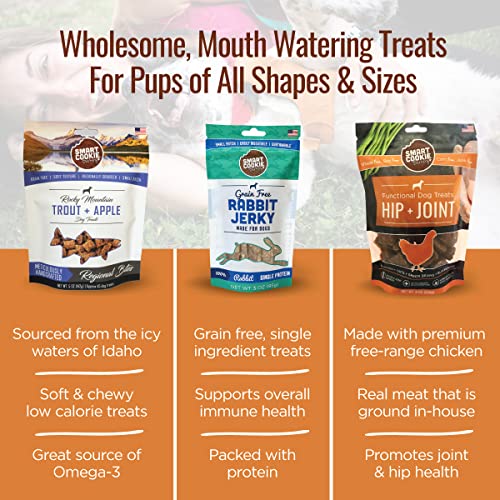 Smart Cookie All Natural Dog Treats - Sensitive Stomach 3 Flavor Variety Pack - Trout & Apple, Chicken Hip & Joint, Rabbit Jerky Strips - Sensitive Stomach Dog Training Treats, Dog Digestive Support #TOP4