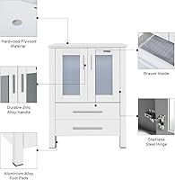 Vista 5 de eclife Tocador de Baño Moderno de 24" Combo Lavabo Gabinete Independiente con Puerta de Cierre Suave, Sin Lavabo de Recipiente, Grifo, Desagüe