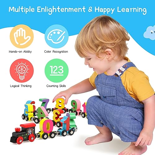 Train numéro en bois Jacootoys pour apprendre à compter sans frustration grâce à l'aimant