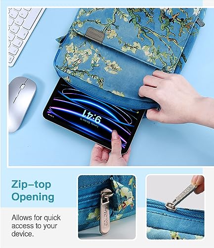 Image of MoKo 9-11 Inch Tablet Sleeve Bag Handle Carrying Case with Shoulder Strap for iPad Pro, Air, 10th, 9 /8 /7, Air 5 /4, Tab S8 /S9, Apricot Flower | Fits iPad Pro 11-inch M4, iPad Air 11-inch M2, iPad 10th 10.9, iPad 9 /8 /7th 10.2 and Tab S8 /S9 11, Apricot Flower