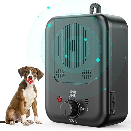 SUUWEE 33 FT Stop Dog Barking Device, 3 Modes Anti Barking Device Waterproof Ultrasonic Dog Barking Deterrent Device Humane Safe Bark Box Gentle Dog Control Barking Training Tool for Most Dogs.