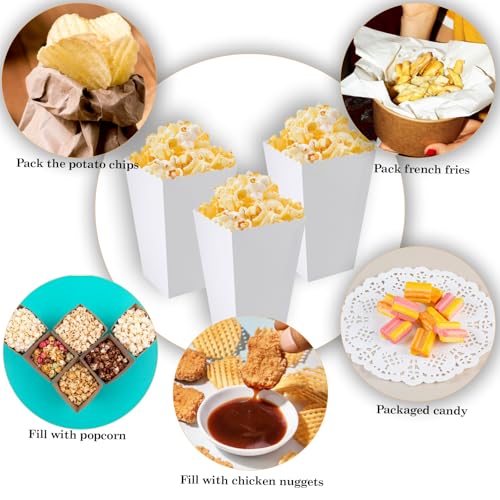 24 Stück Popcorn Tüten Weiß, Candy Bar Tüten Popcorntüten Klein Spitztüten Papier Popcorn Eimer Klein Snacks Candy Becher Behälter Für Partys Filmabend