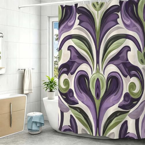 Rideau de douche 150x170cm violet imperméable en tissu rétro