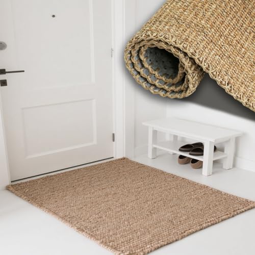 サイザル麻エリアラグ 90cmx220cm ワンルームのベッドサイドに敷いて とハンドシールエッジング 厚さ 7(mm) 36x88inchs 夜中の足元を温かく守り お掃除簡単で忙しい朝も対応しやすい