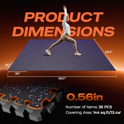 Image of SUPERJARE 0.56'' Thick 144 Sq Ft Rubber Top Gym Flooring for Home Gym