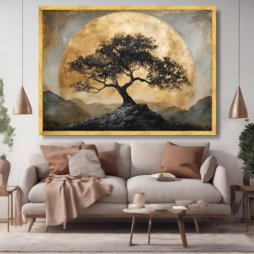 Tableau Arbre Solitaire paysage naturel sur toile 80x110 cm avec cadre