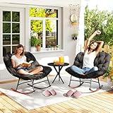 Outsunny Outdoor Rocking Chair Set of 2, Oversized Rocking Papasan Chairs with Cushions, Steel Frame, Comfy Outdoor Rockers for Patio Porch Lawn Garden, Black