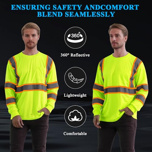 W&H Hi Vis Safety Long Sleeve Shirts Reflective High Visibility Birdeyes Class 3 Shirts,Construction Work - Image 5