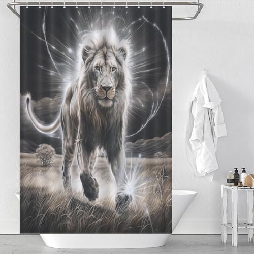 Rideau de douche lion rideau salle de bain polyester 122x183cm 12 crochets