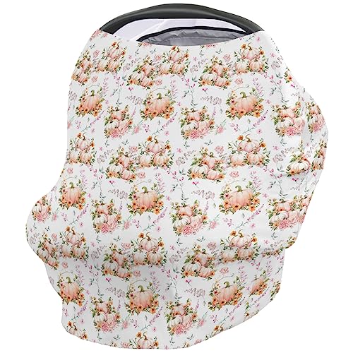 Nursing Cover for Breastfeeding Scarf, Sunflower Fall Pumpkin Thanksgiving Day Baby Car Covers Super Soft Multi Use for Canopy Shopping Cart Cover Blanket Stroller Cover