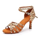 Women Latin Dancing Shoes Leopard High Heels Character Ballroom Dance Shoe for Women 8 M US Women