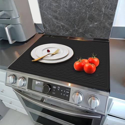Silicone Electric Stove Cover Mat -28 x 20 Heat Resistance RV Range Stove Covers for Electric Stove Top Protector(black)