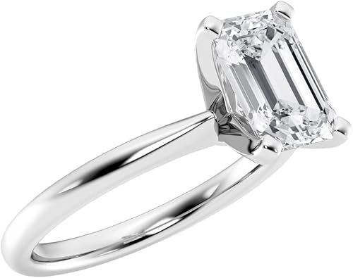 Miniatura 2 de IGI 1 2 3 4 5 quilates esmeralda blanca excelente hermoso diamante creado en laboratorio pequeño anillo de compromiso solitario en oro blanco de 14