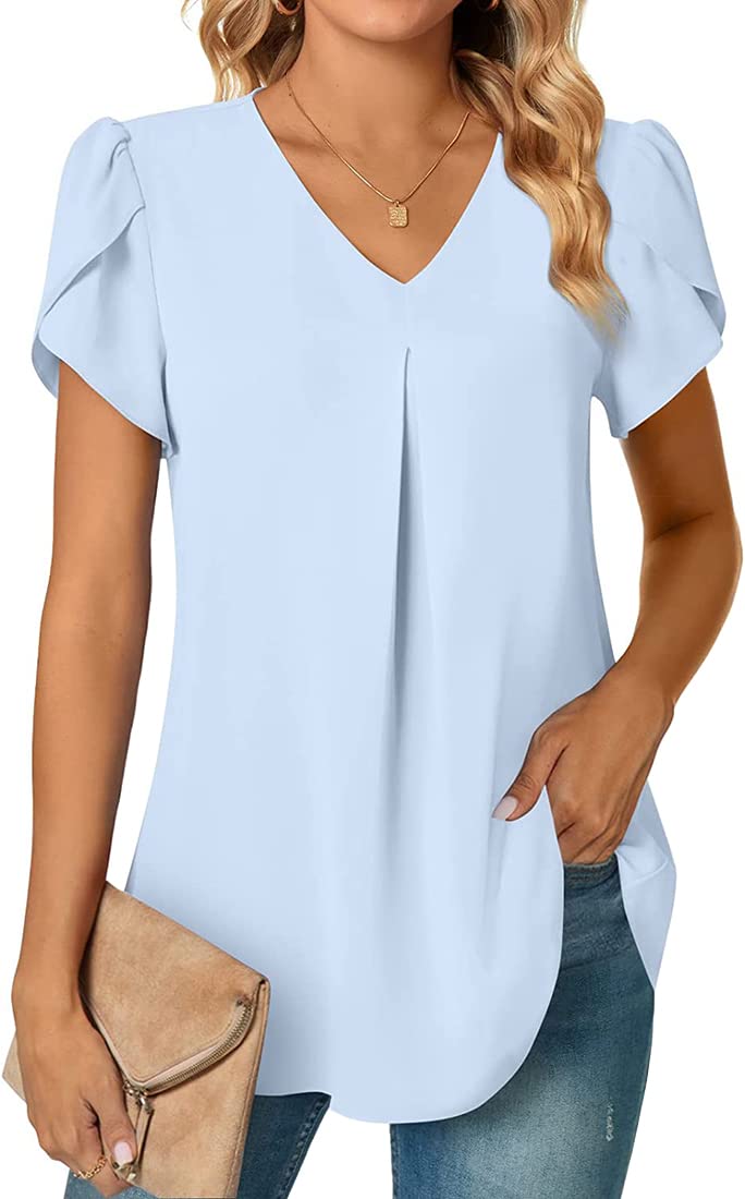 PANOZON Mujer Camiseta Casual Cuello V Mangas Cortas para Verano Elástico T-Shirt Top